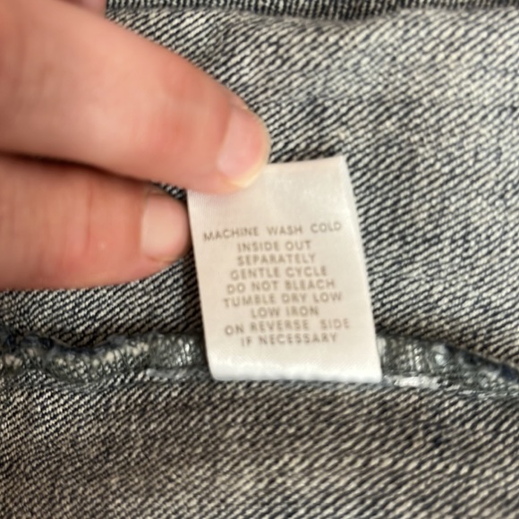 Territories denim jacket 3/4 sleeve crop contrast stitch pockets button front M - Picture 8 of 12